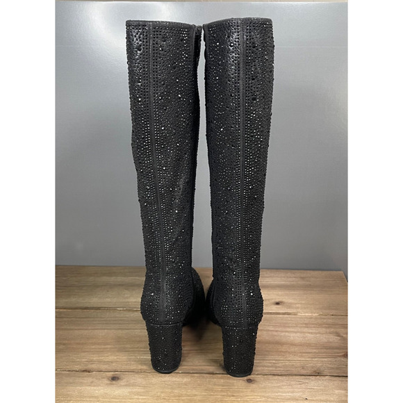 Top Moda Women's Mariha Knee High Boots Size 6.5 Black Rhinestone Zip Bling - Picture 7 of 16
